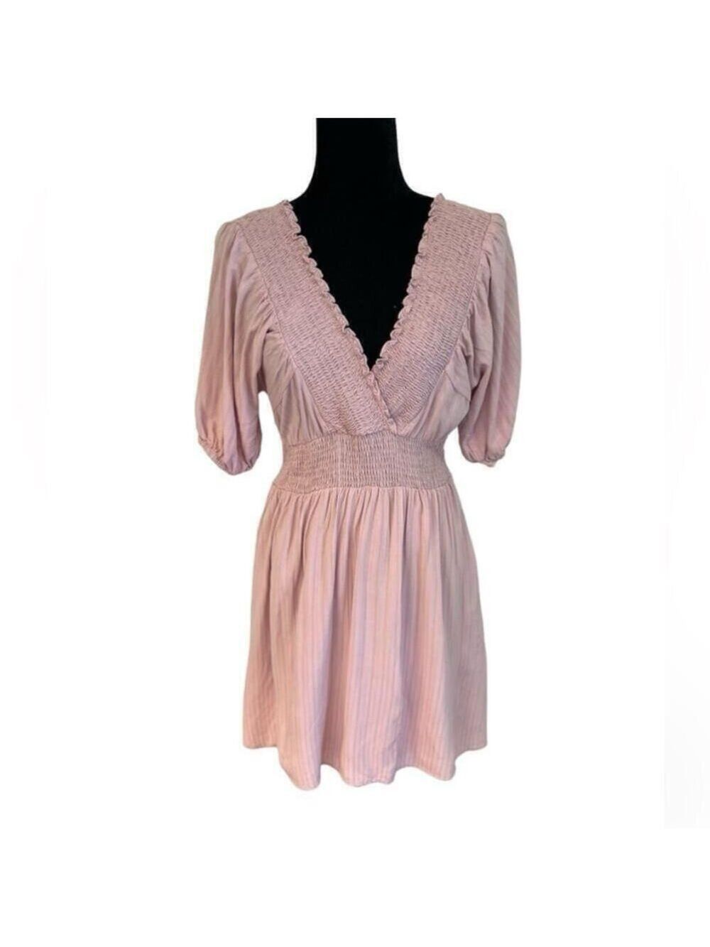 Mittoshop Pale Pink Mini Dress Large Smocking Detail